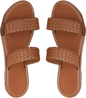 Verdusa Women's Braided Two Band Flat Sandals Summer Slide Sandals Casual Shoes