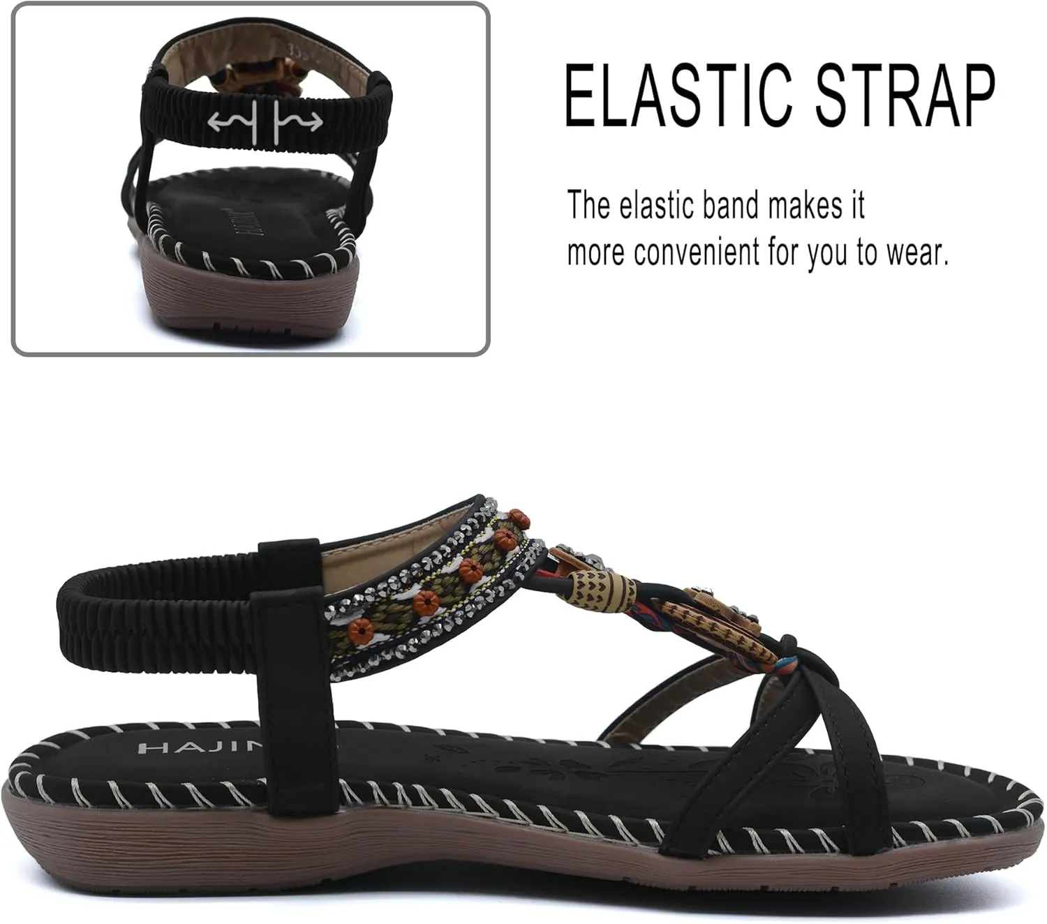 Walking Sandals Women Comfort Dressy Womens Flat Sandals Non Slip On Bohemian Summer Beach Shoes With Elastic Ankle Strap