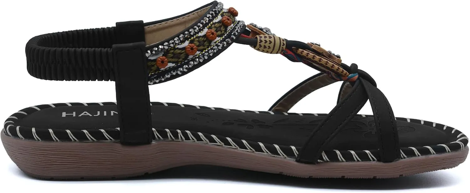 Walking Sandals Women Comfort Dressy Womens Flat Sandals Non Slip On Bohemian Summer Beach Shoes With Elastic Ankle Strap
