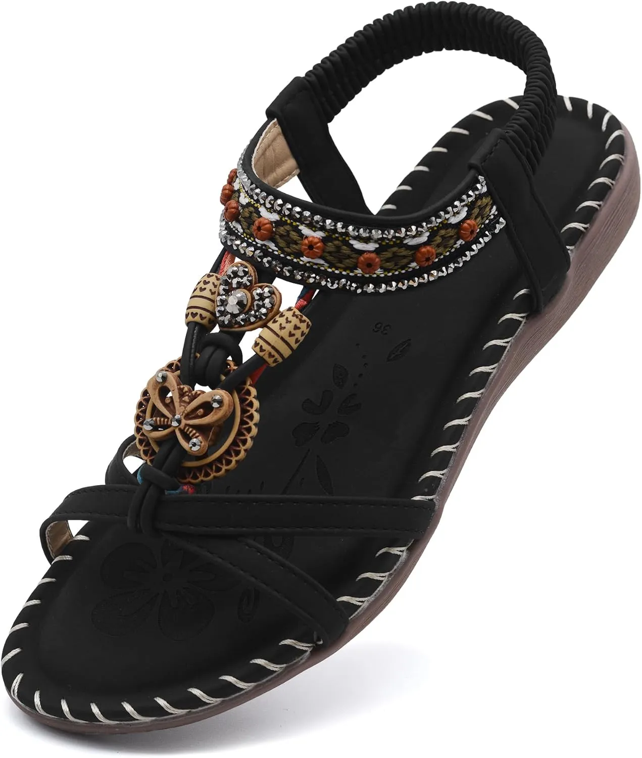 Walking Sandals Women Comfort Dressy Womens Flat Sandals Non Slip On Bohemian Summer Beach Shoes With Elastic Ankle Strap