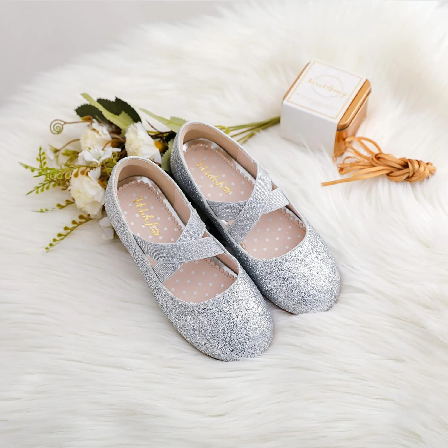 Walofou Flower Girls Wedding Party Princess Shoes Flats for Kid Toddler