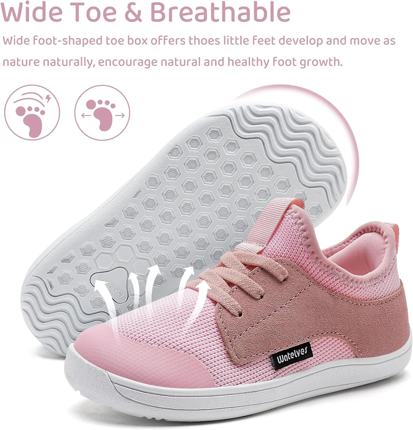 WateLves Toddler Little/Big Kid Wide Barefoot Shoes Boys Girls Minimalist Sneakers Splay Naturally Lightweight Breathable Running Tennis Shoes