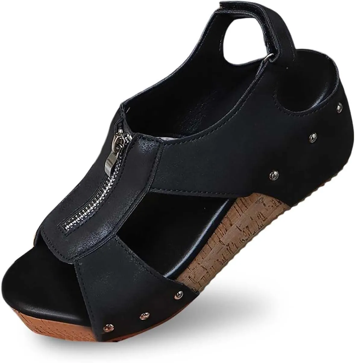 Wedge Sandals for Women 2025 Ankle Strap Front Zipper Roman Sandals Retro Summer Shoes Open Toe Wide Width Non Slip Walking Sandal Comfortable Going Out Shoes