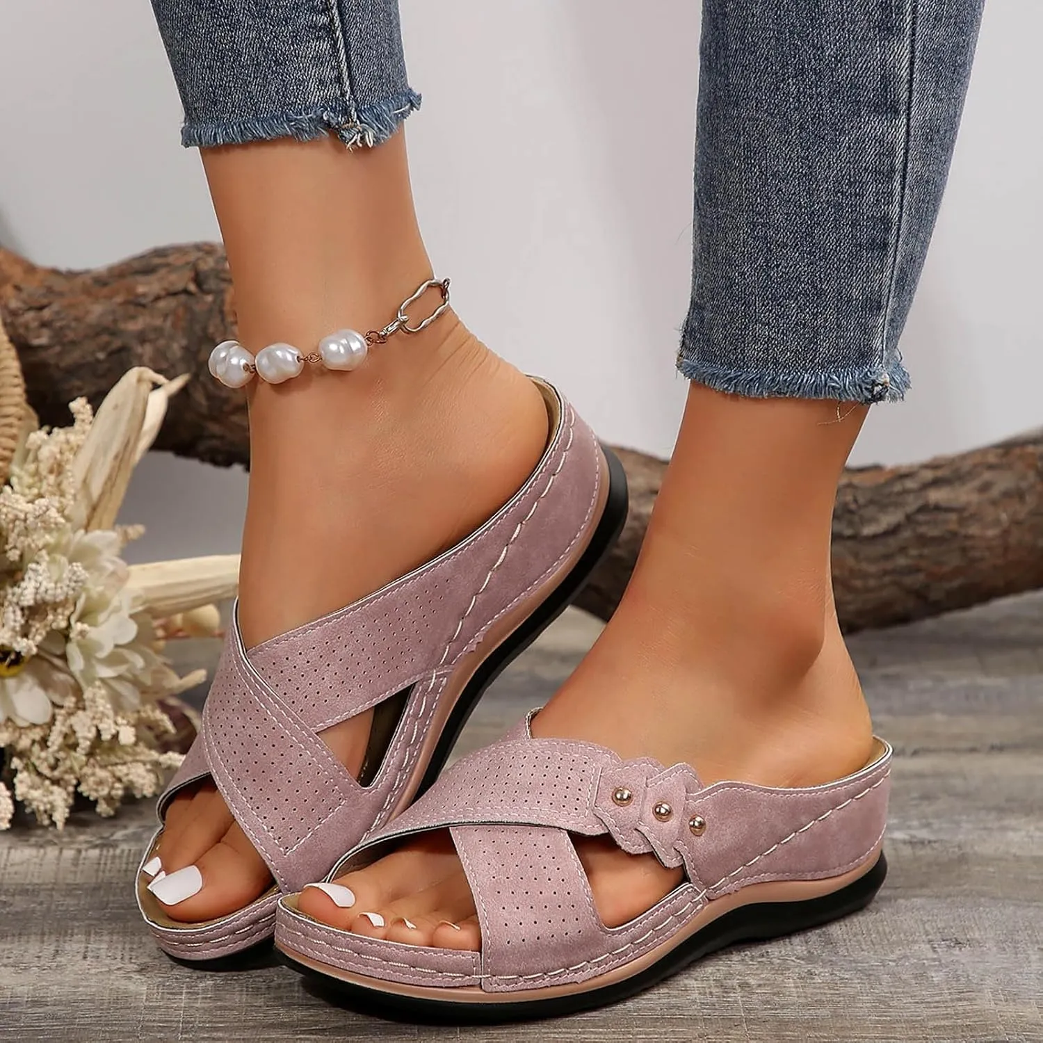 Wedge Sandals for Women Comfortable Summer Beach Walking Slipper Sandals Soft Cushion Yoga Mat Lightweight Non-Slip Beach Slippers Indoor Outdoor