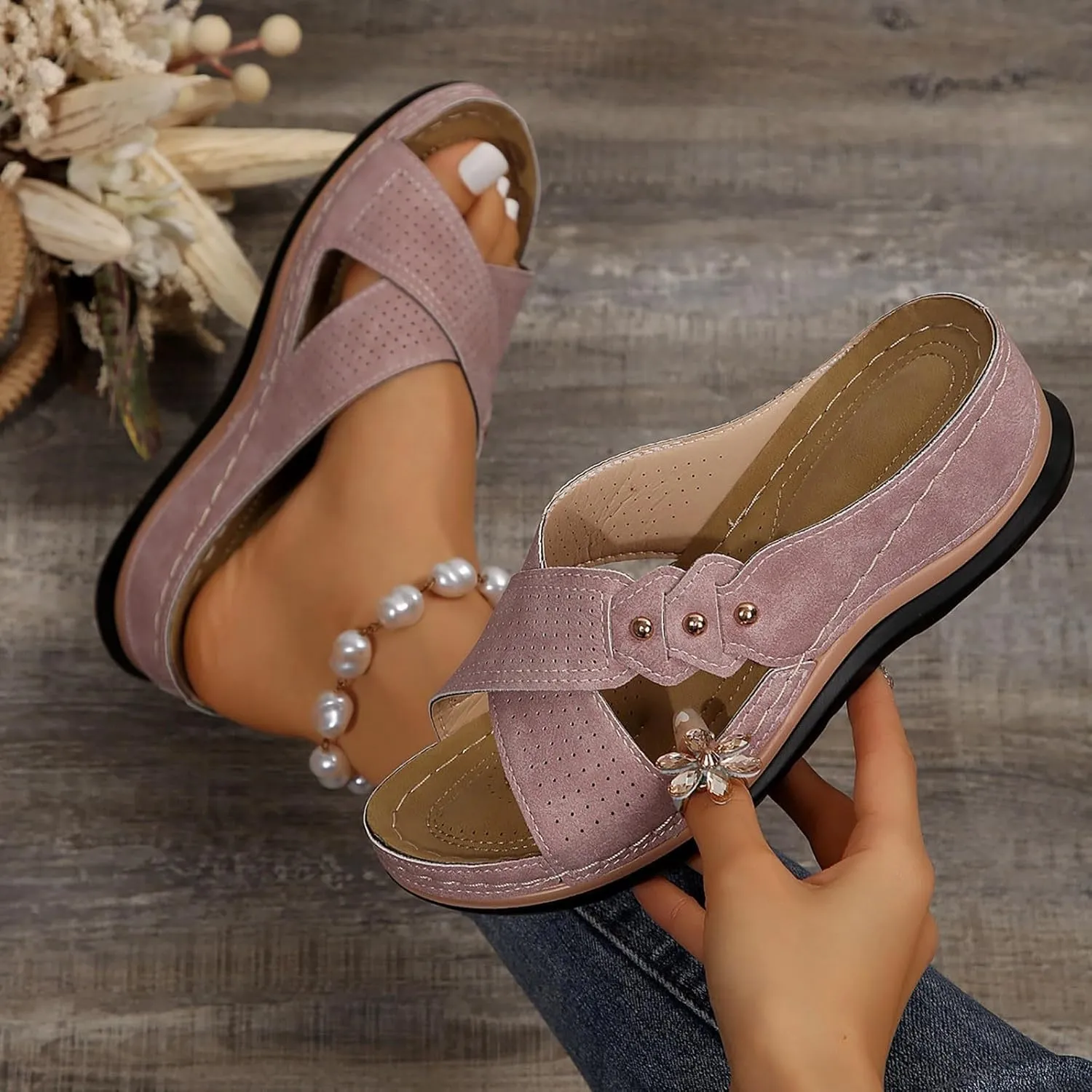 Wedge Sandals for Women Comfortable Summer Beach Walking Slipper Sandals Soft Cushion Yoga Mat Lightweight Non-Slip Beach Slippers Indoor Outdoor
