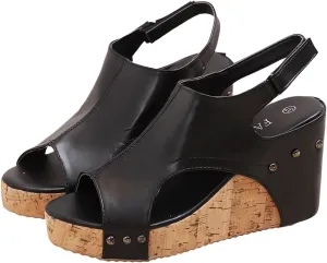 Wedge Sandals for Women Orthopedic Open Toe Slip On Sandals Comfort Cork Footbed Leather Platform Slides Sandal Casual & Dressy Summer Shoes
