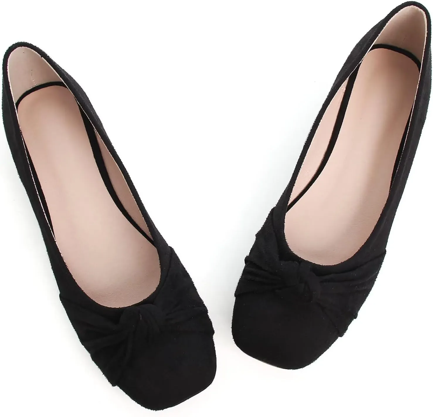 WENJIAZHIZHI Pleated Bowknot Ballet Flats Shoes for Women Suede Dressy Shoes Comfortable Square Toe Slip On Walking Loafers Flats