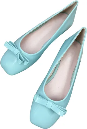 WENJIAZHIZHI Women's Bowknot Square Toe Ballet Flats Comfortable Dress Flat Shoes Elegant Dance Shoes Female Slip-Ons Loafers