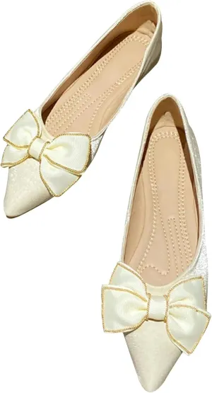 WENJIAZHIZHI Womens Glittery Bow Ballet Flats Pointed Toe Loafers Flat Dress Shoes for Women Wedding Dressy Comfortable