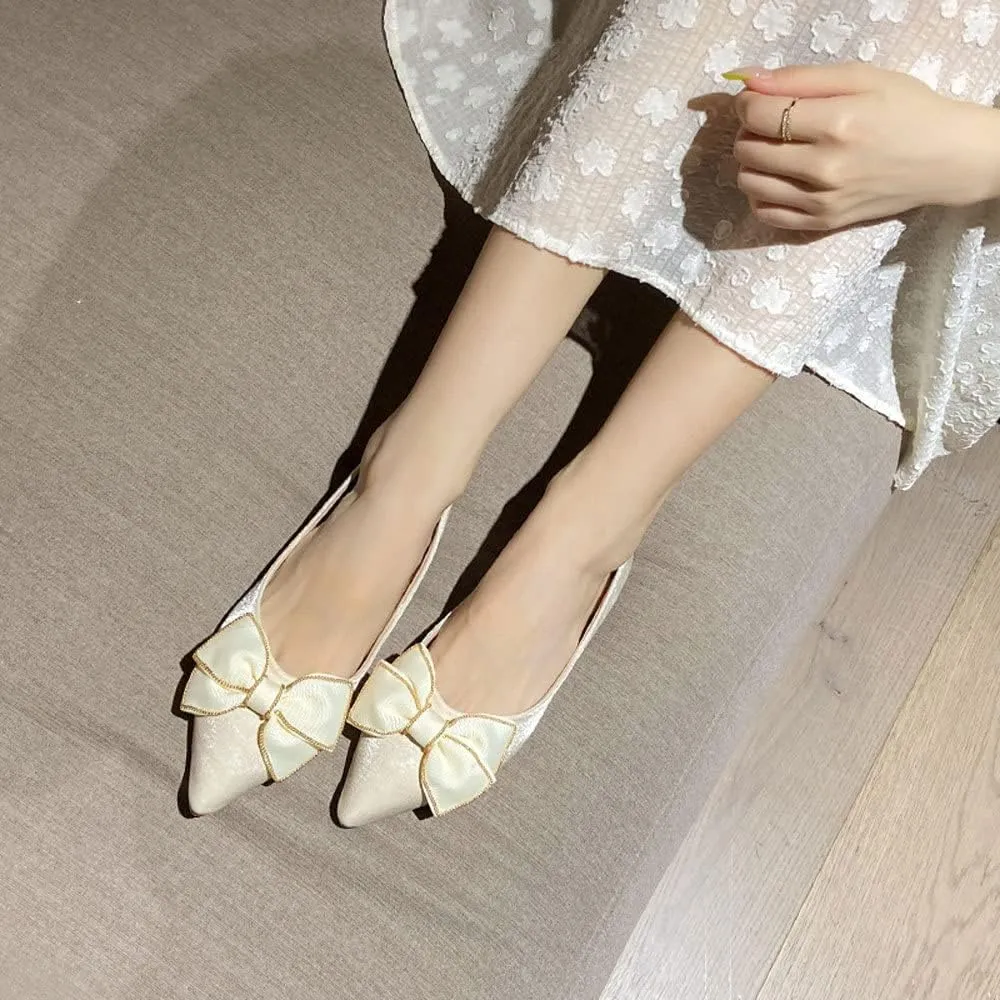 WENJIAZHIZHI Womens Glittery Bow Ballet Flats Pointed Toe Loafers Flat Dress Shoes for Women Wedding Dressy Comfortable