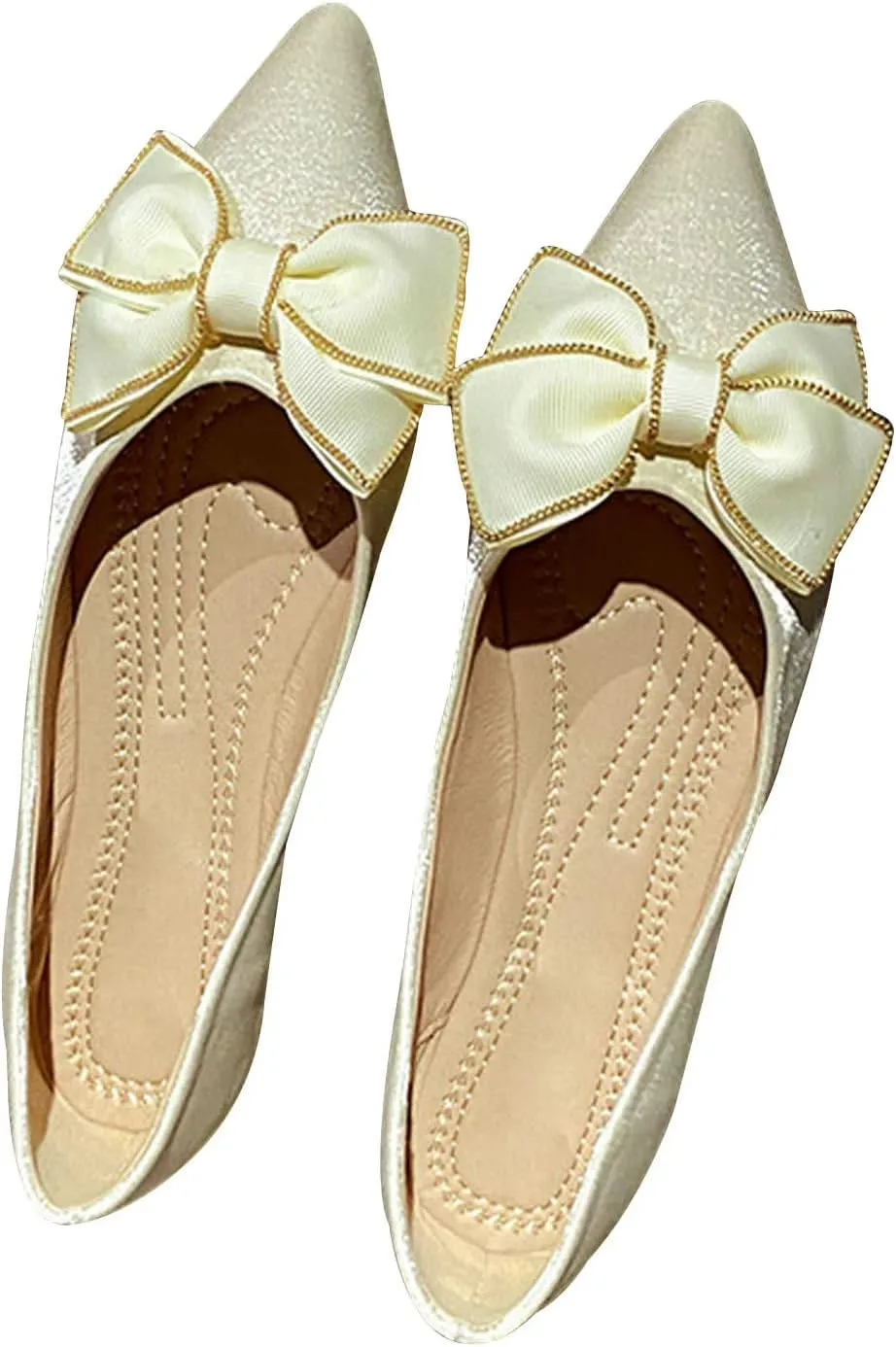 WENJIAZHIZHI Womens Glittery Bow Ballet Flats Pointed Toe Loafers Flat Dress Shoes for Women Wedding Dressy Comfortable
