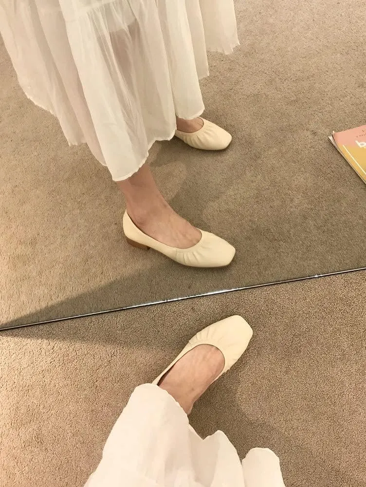 WENJIAZHIZHI Womens Ruched Ballet Flats for Ballerina Dancing Dress Shoes Women Dressy Comfortable Casual Slip Ons