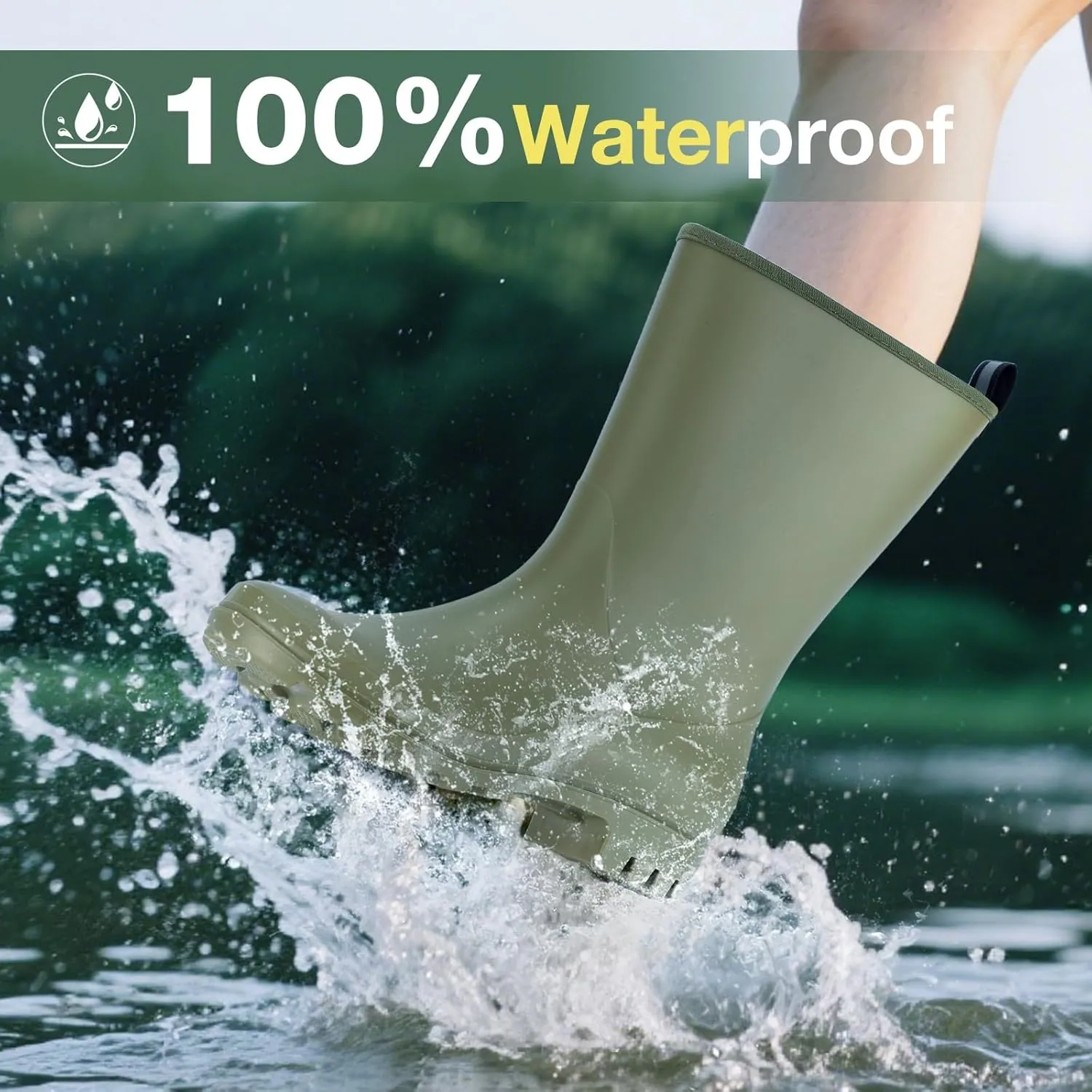 Wide Calf Rain Boots for Women Waterproof Mid-calf PVC Rubber Rain Boot Seamless Women's Rain Footwear Outdoor Garden Work Walking
