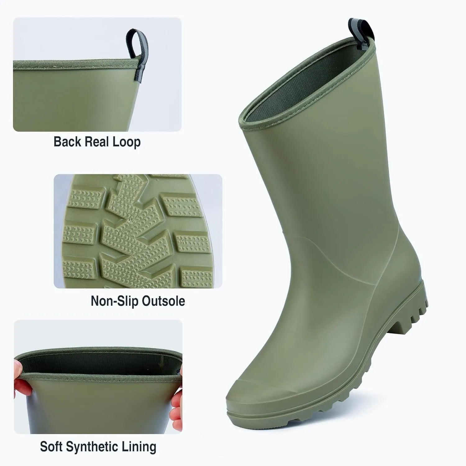Wide Calf Rain Boots for Women Waterproof Mid-calf PVC Rubber Rain Boot Seamless Women's Rain Footwear Outdoor Garden Work Walking