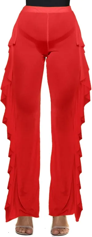 Willow Dance Women's Perspective Sheer Mesh Ruffle Pants Swimsuit Bikini Bottom Cover up Pants