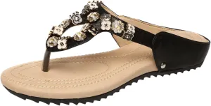Women Flat Sandal Flowers Bohemia Beach Thong Sandal Summer Flat Walking Shoes Slip On Slingback Flip Flops