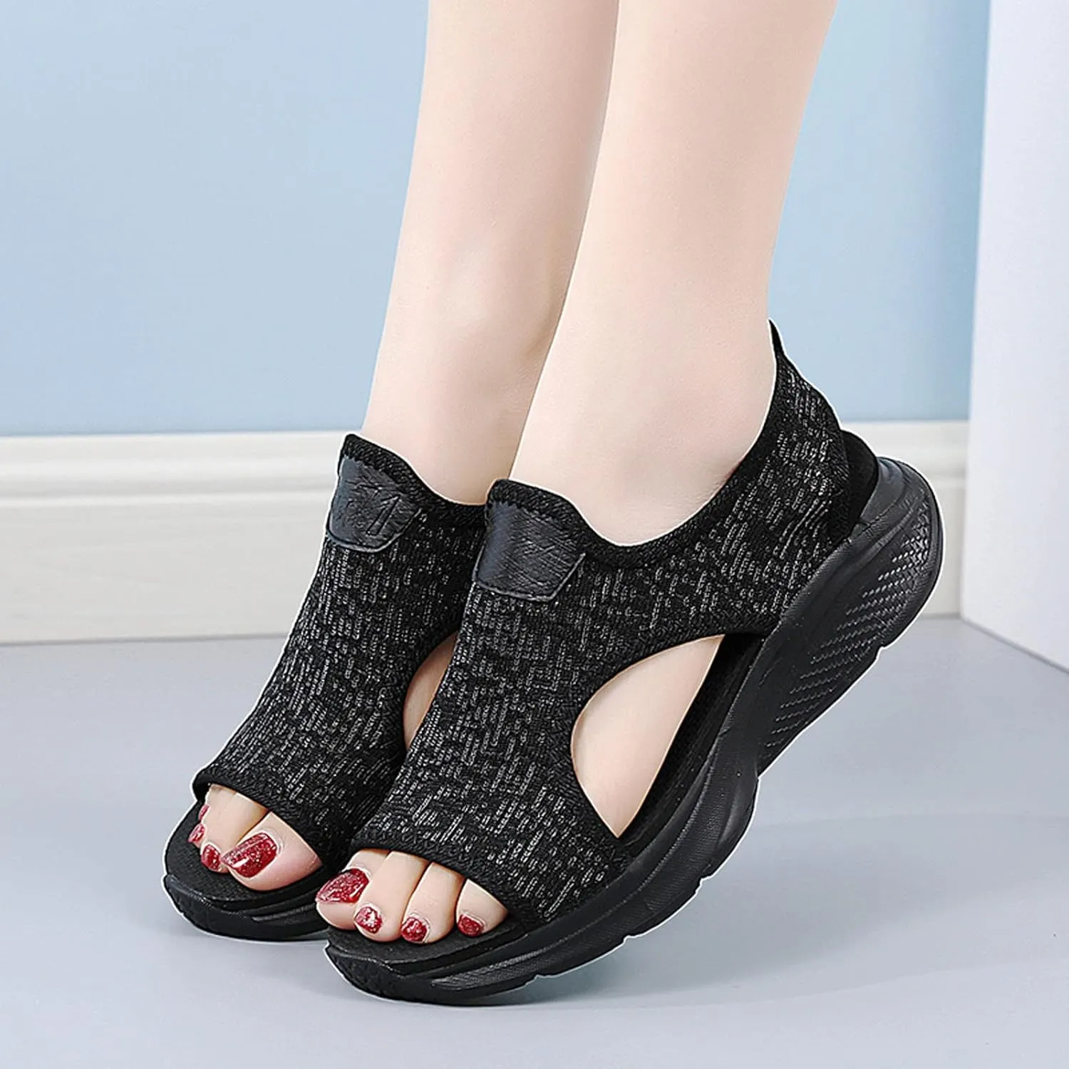 Women Mesh Beach Slip On Sport Casual Open Toe Flat Soft Bottom Breathable Shoes Sandals Women Comfortable