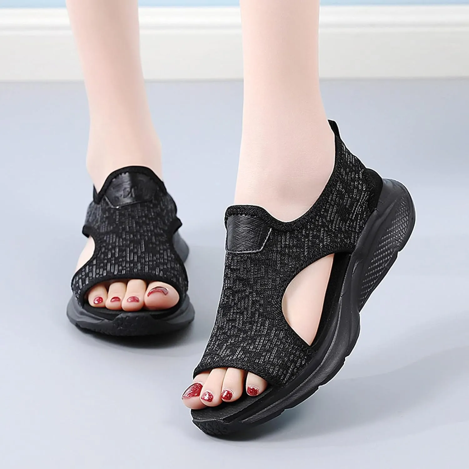 Women Mesh Beach Slip On Sport Casual Open Toe Flat Soft Bottom Breathable Shoes Sandals Women Comfortable