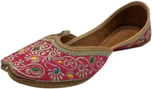 Women Pink Flat Phulkari Punjabi Jutti Khussa Shoes Ethnic Mojari Indian Jooti