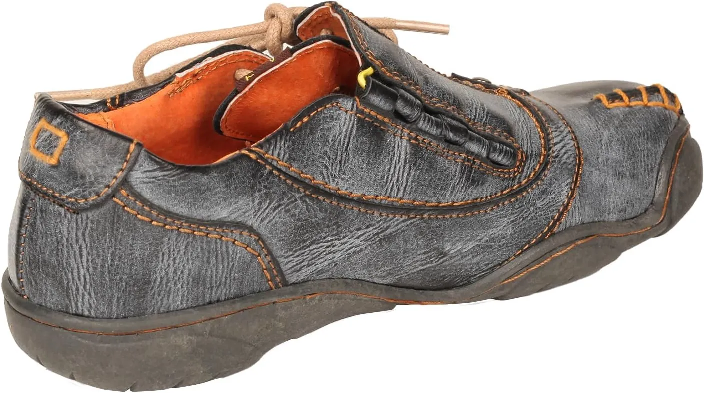 Women 's Unique Walking Shoes Washed Leather Casual Flats with Side Lace-up Decoration