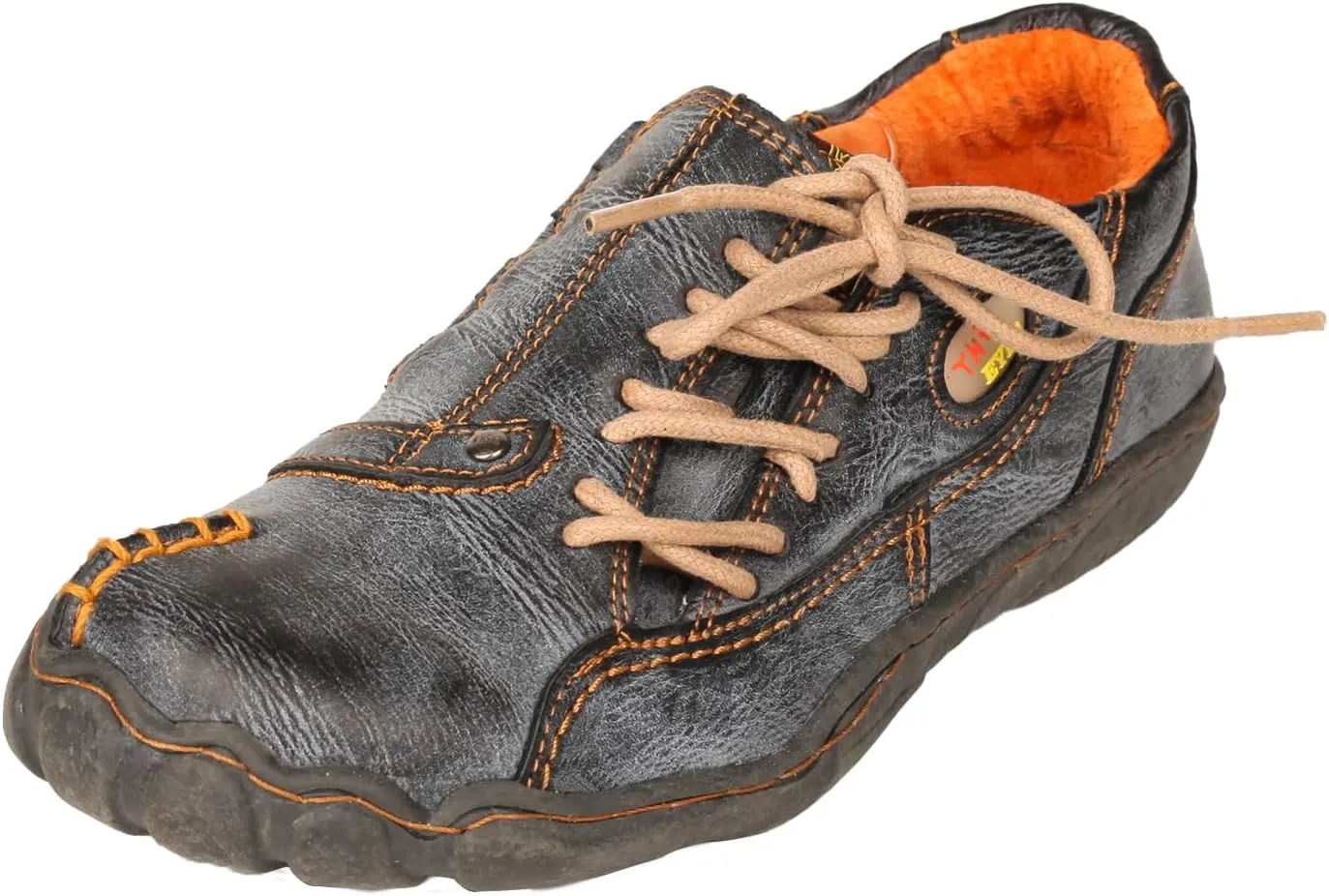 Women 's Unique Walking Shoes Washed Leather Casual Flats with Side Lace-up Decoration