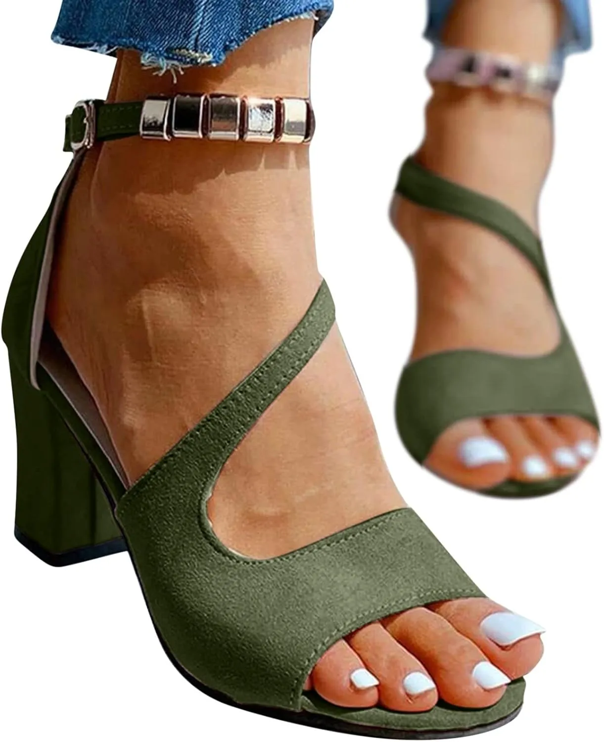 Women Shoes Chunky Heel Sandals Fashion Open Toe Fish Mouth Four Seasons Sandals Womens Women Flat Sandals Size 13