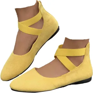 Women's Adjustable Ankle Strap Ballet Shoes Breathable Flats for All-Day Comfort, Business Casual & Walking