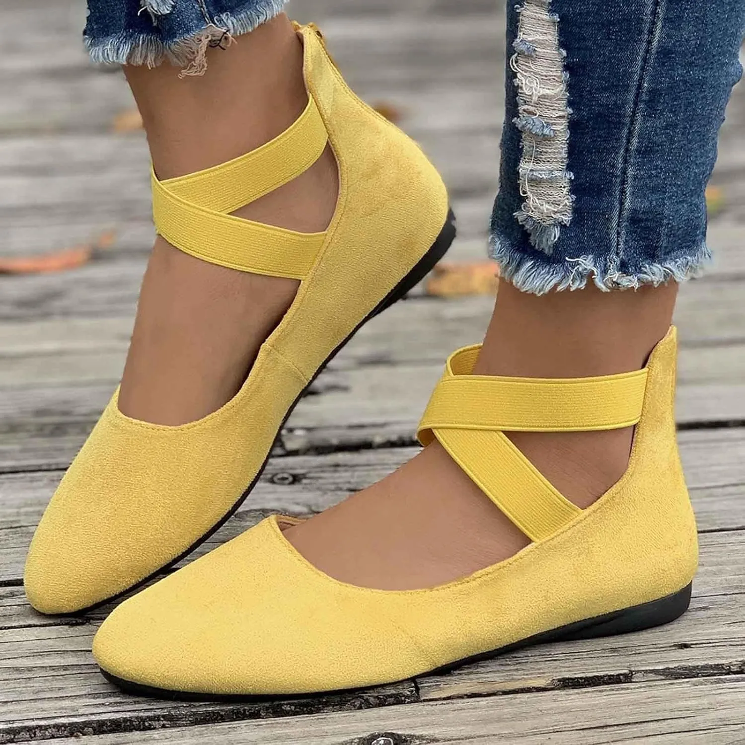 Women's Adjustable Ankle Strap Ballet Shoes Breathable Flats for All-Day Comfort, Business Casual & Walking