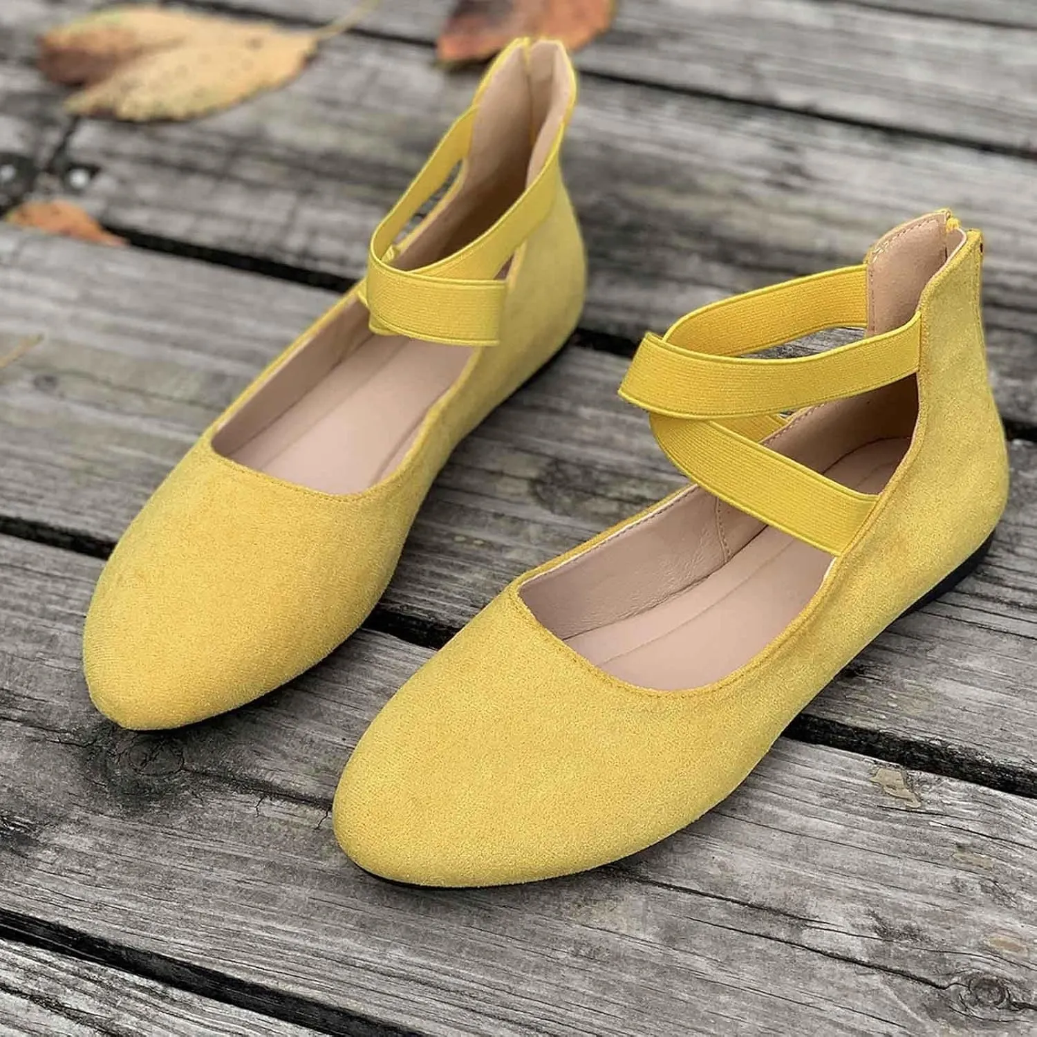 Women's Adjustable Ankle Strap Ballet Shoes Breathable Flats for All-Day Comfort, Business Casual & Walking