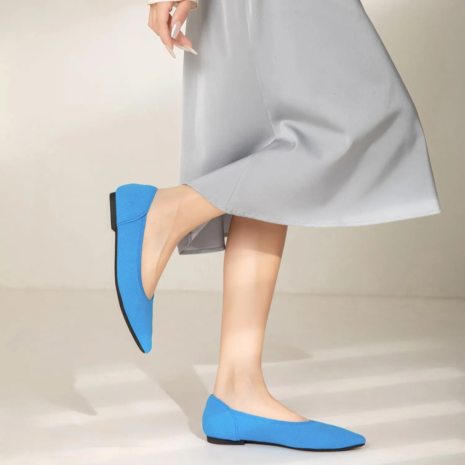 Women's Ballet Flats Comfort Breathable Mesh Knit Leopard Black Pointed Toe Slip On Shoes