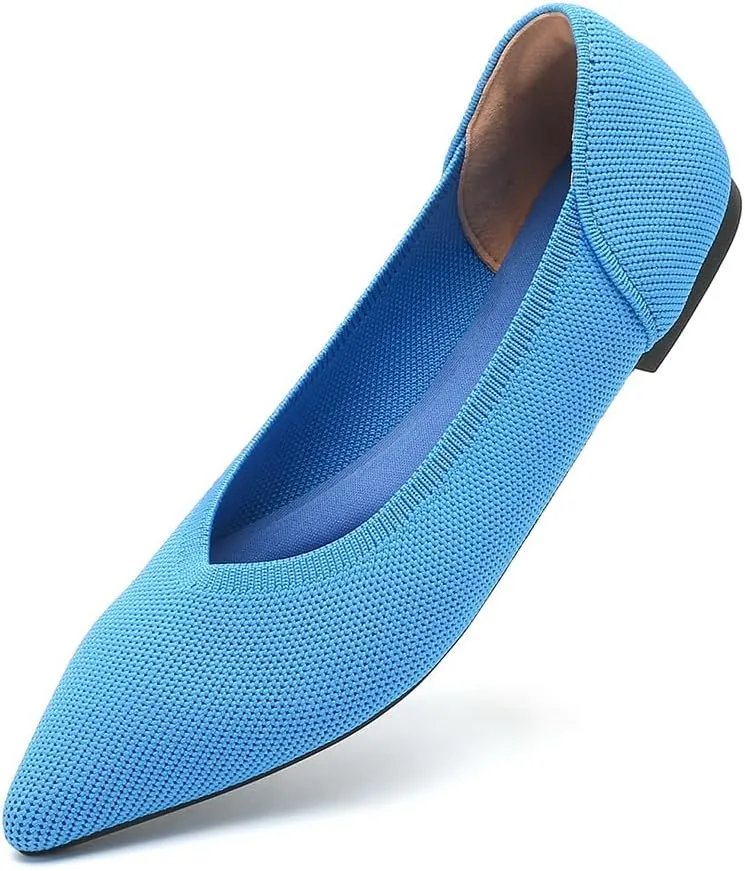 Women's Ballet Flats Comfort Breathable Mesh Knit Leopard Black Pointed Toe Slip On Shoes