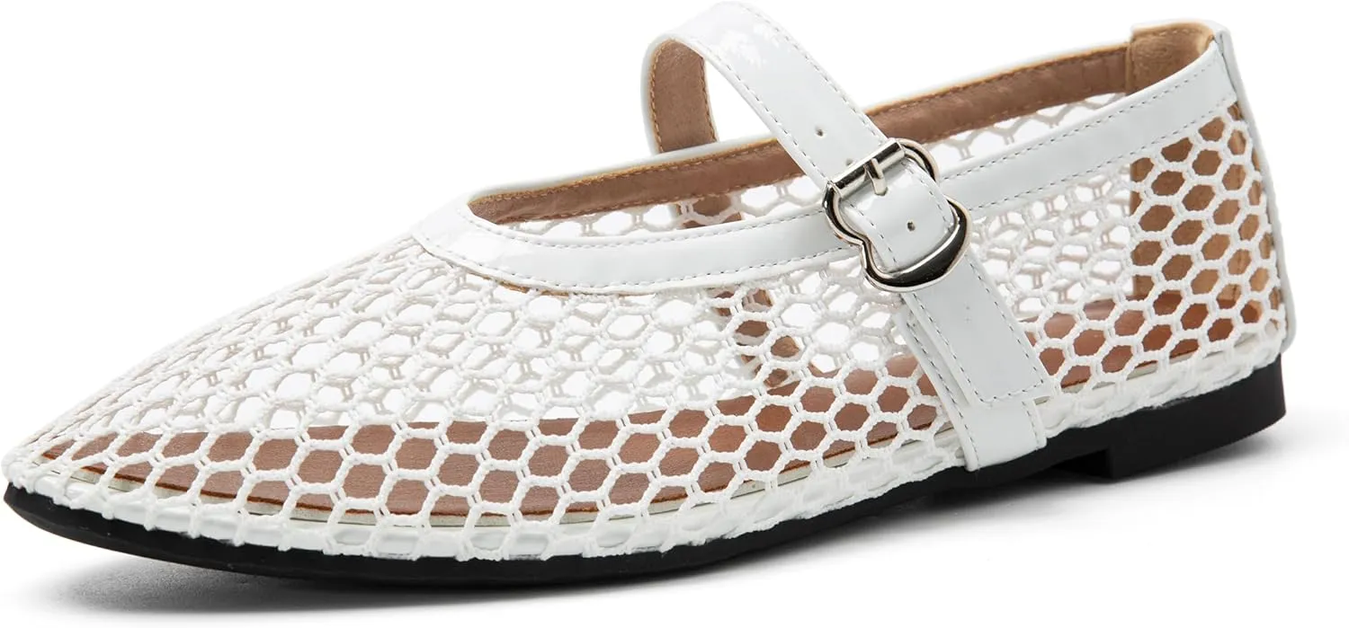 Women's Ballet Flats Shoes for Women Mesh Mary Jane Flats Fishnet Comfortable Dressy Netted Ballet Flats