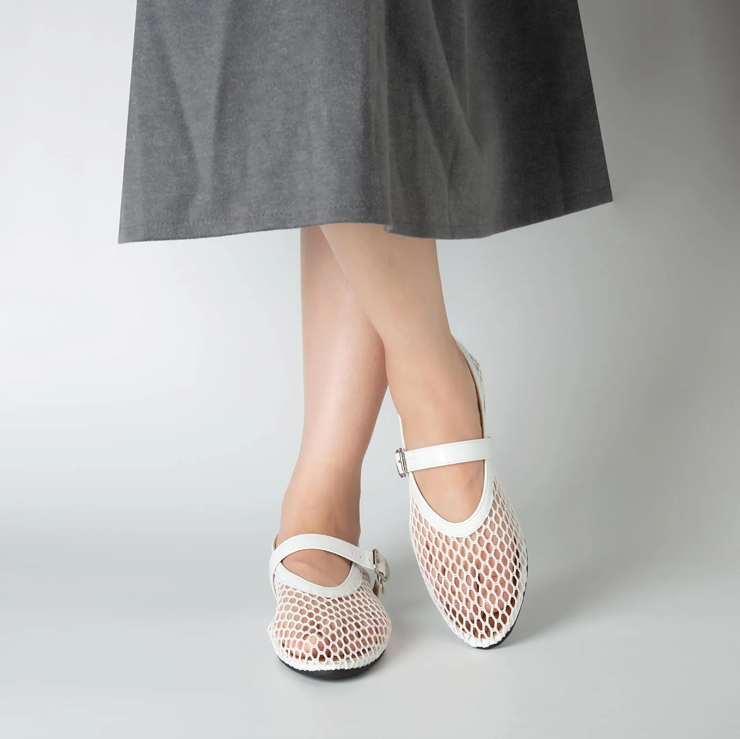 Women's Ballet Flats Shoes for Women Mesh Mary Jane Flats Fishnet Comfortable Dressy Netted Ballet Flats