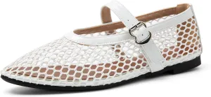 Women's Ballet Flats Shoes for Women Mesh Mary Jane Flats Fishnet Comfortable Dressy Netted Ballet Flats