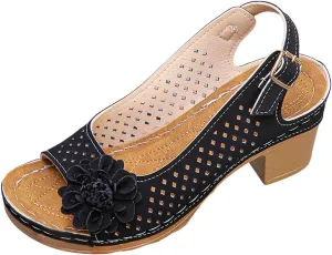 Womens Block Heel Sandals Summer Open Toe Ankle Buckle Strap Chunky Casual Hollow Out Platform Wedge Peep Slingback Dress Shoes Dressy Wedges Heels Comfortable Sandal Work Office Breathable