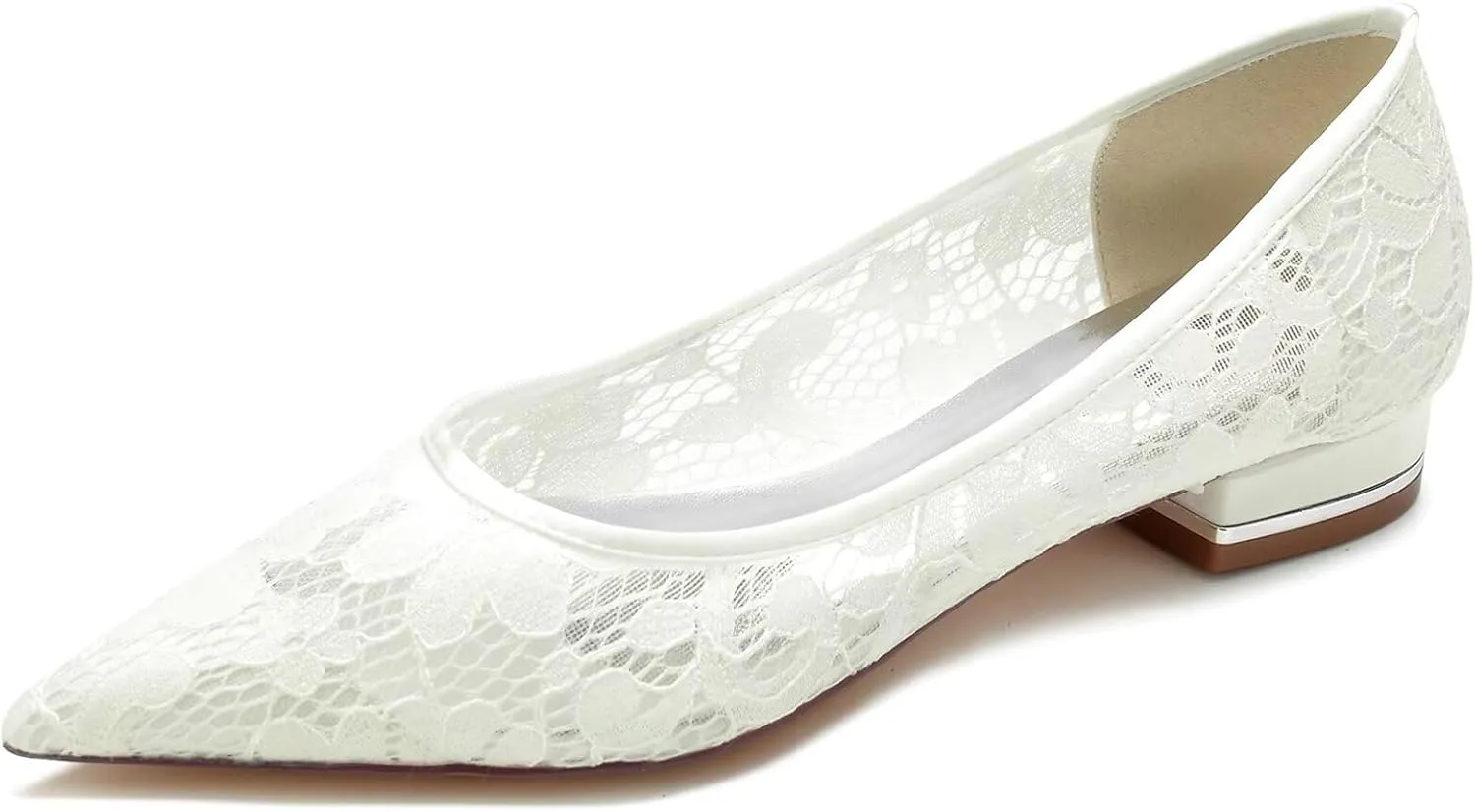 Women's Breathable Crochet Lace Floral Ballet Flats - Pointed Toe Bridal Shoes for Wedding Party, Comfortable Cushioned Bridesmaid Dress Sandals
