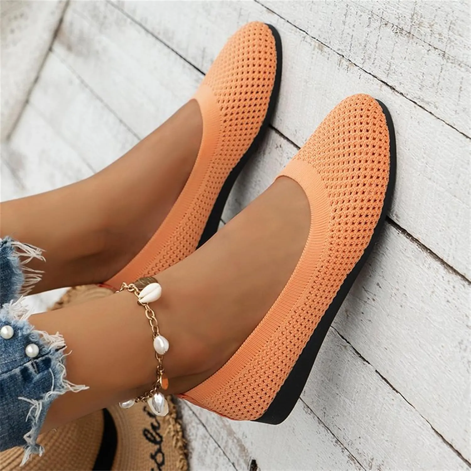 Women's Breathable Mesh Flats Shoes, Soft Loafers Flats, White Slip on Shoes Comfortable Walking Shoes