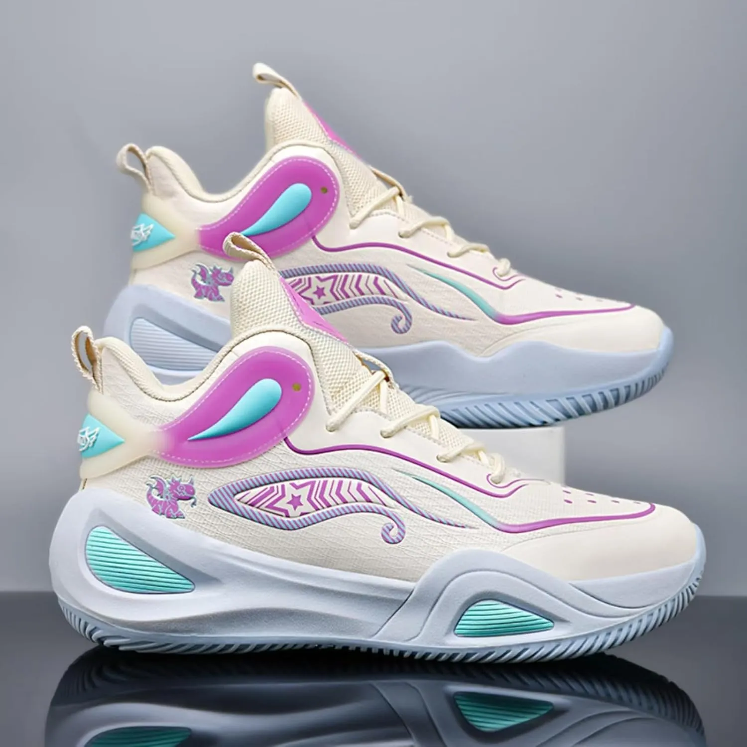 Womens Breathable Mesh Lace Up Basketball Shoes Fashion Lightweight Non-Slip Running Sneakers Soft Sole Athletic Tennis Casual Walking Sport Shoes