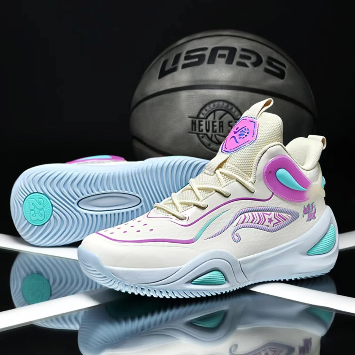 Womens Breathable Mesh Lace Up Basketball Shoes Fashion Lightweight Non-Slip Running Sneakers Soft Sole Athletic Tennis Casual Walking Sport Shoes