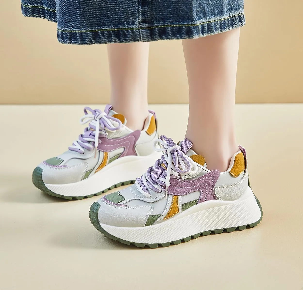 Women's Breathable Platform Sneakers Campus Fashion Lightweight Comfort Walking Shoes