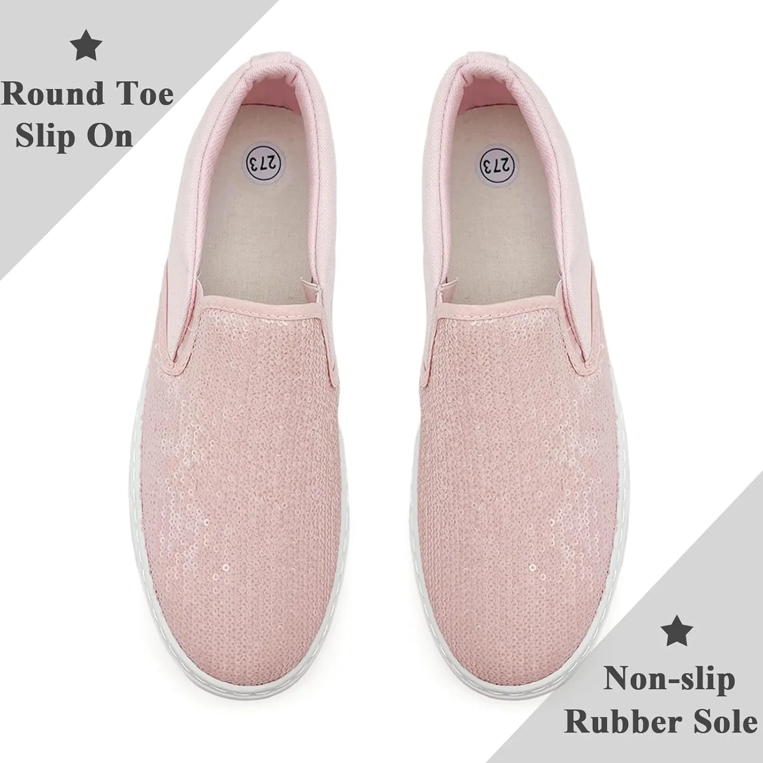 Women's Canvas Slip On Shoes Glitter Sequin Sneakers Sparkly Flat Loafers Casual Comfortable Tennis Shoes for Women