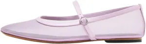 Womens Clear Tulle Mesh Ballet Flats Slingback Buckle Strap Square Toe Wide Width Fishnet Ballerina Shoes Casual Dress Comfortable Mary Jane Shoes Ladies Black Light Purple