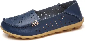 Women's Comfort Walking Boat Shoe Slip on Flat Shoes Ladies Dressy Moccasins Driving Penny Loafers Leather Breathable On Nurse Loafer Round Toe Wild Fashion Soft Orthopedic Sole Flats Casual
