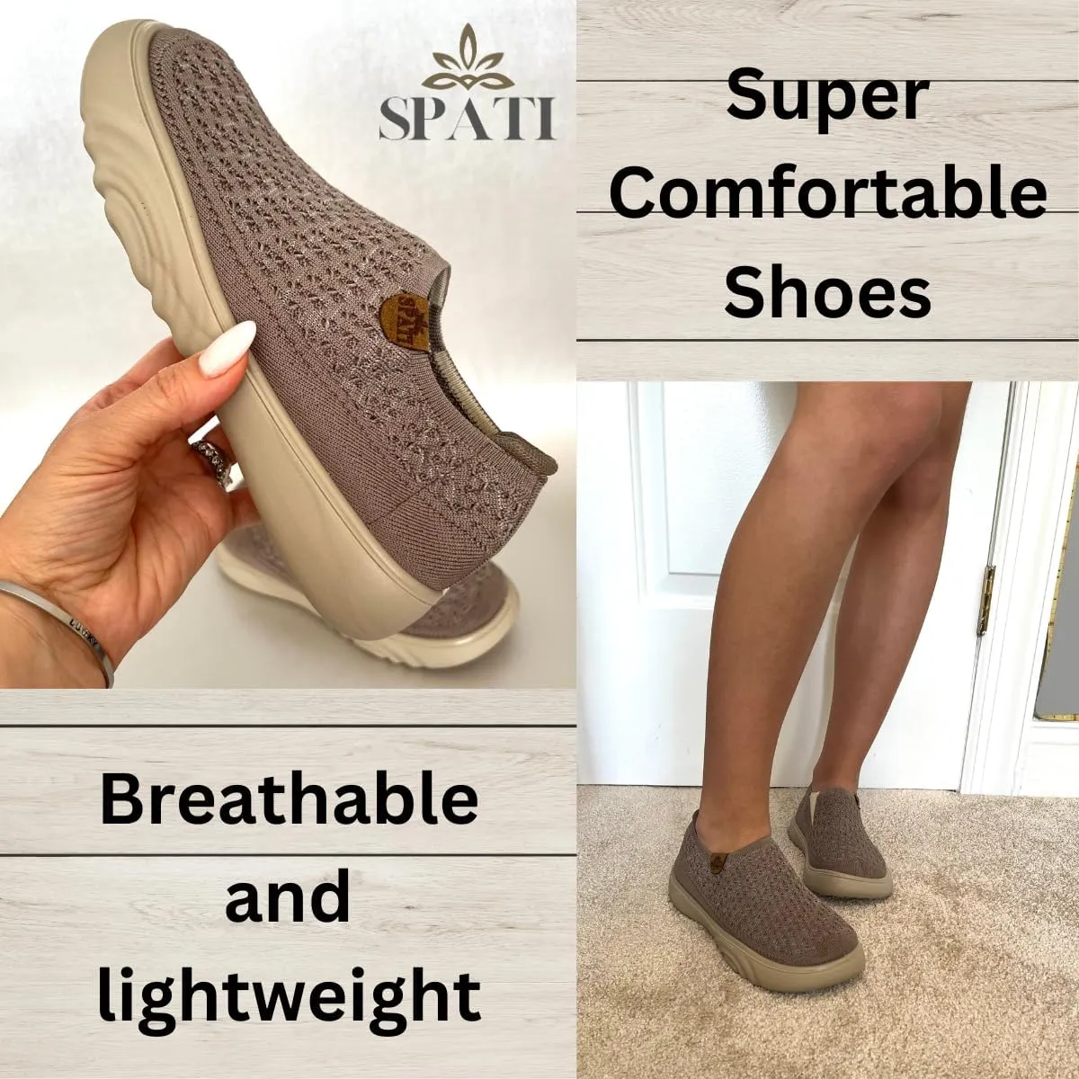 Women's Comfortable Mesh Breathable Slip-On Shoes Sneakers, Lightweight, Anti-Slip Thick Sole Flat Shoes for Travel & Walking, Casual Loafers for Spring, Summer, and Autumn