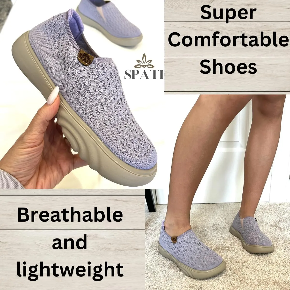 Women's Comfortable Mesh Breathable Slip-On Shoes Sneakers, Lightweight, Anti-Slip Thick Sole Flat Shoes for Travel & Walking, Casual Loafers for Spring, Summer, and Autumn