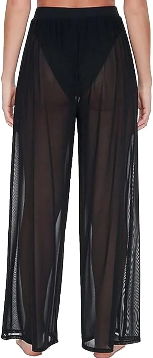 Womens Cover up Pants Sheer Bikini Bottoms Swimsuit Cover up Wide Leg Beach Pants