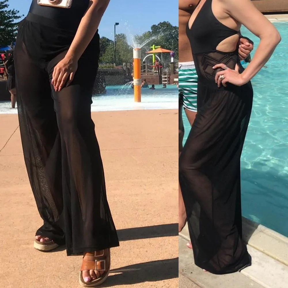 Womens Cover up Pants Sheer Bikini Bottoms Swimsuit Cover up Wide Leg Beach Pants