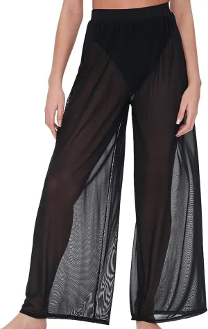 Womens Cover up Pants Sheer Bikini Bottoms Swimsuit Cover up Wide Leg Beach Pants