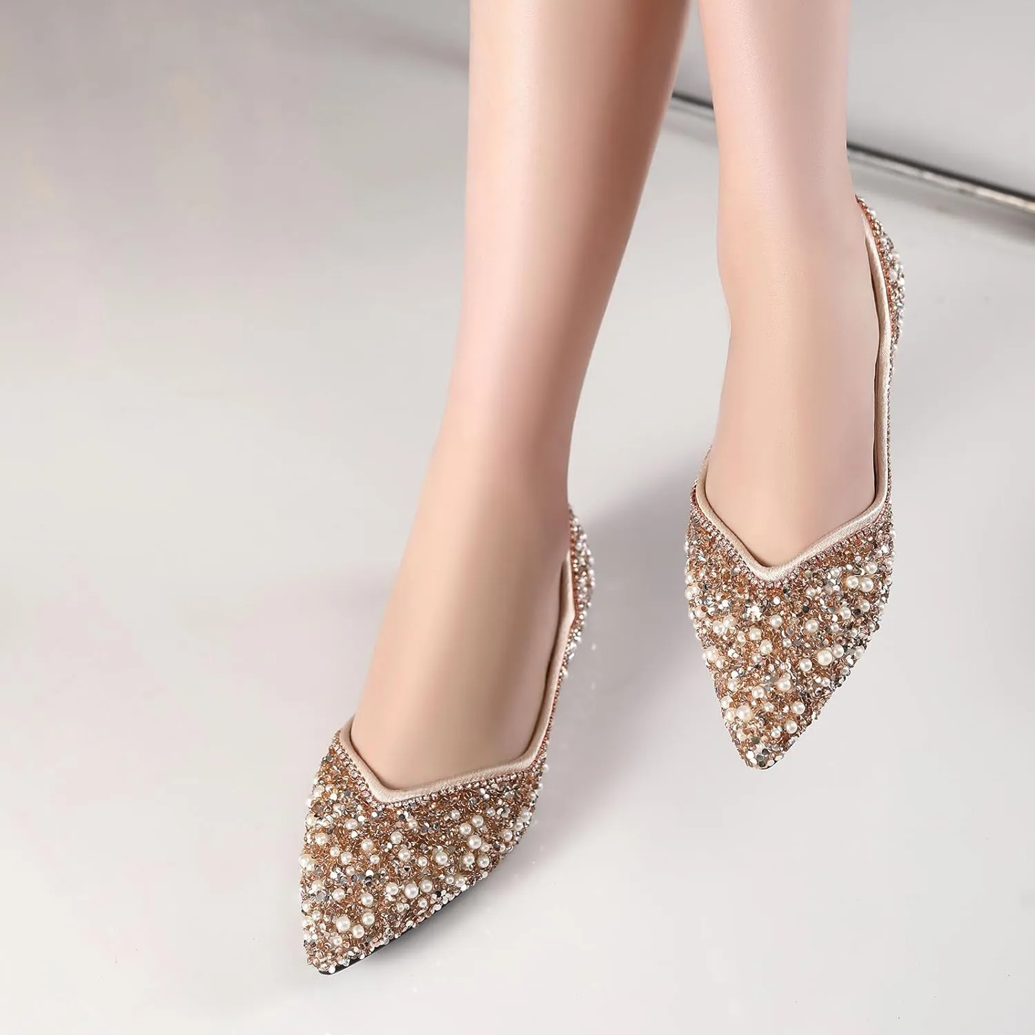 Women's Crystal Ballet Flats Sparkly Pointed Toe Comfort Wedding Casual Dressy Shoes