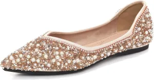 Women's Crystal Ballet Flats Sparkly Pointed Toe Comfort Wedding Casual Dressy Shoes